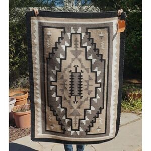 Mary Lubato Navajo Native American Indian Two Grey Hills Handmade Rug 48" x 35"